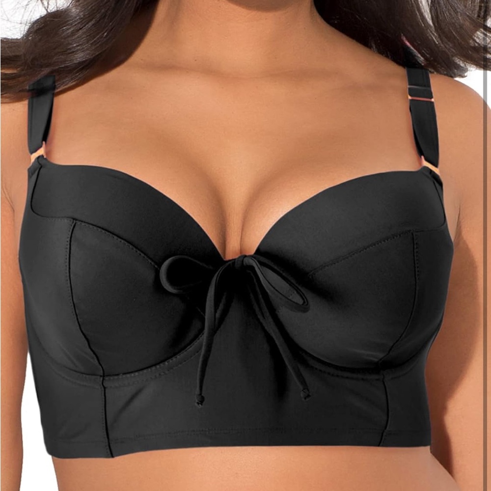 smart & sexy Black Longline Bikini Top with Front Tie